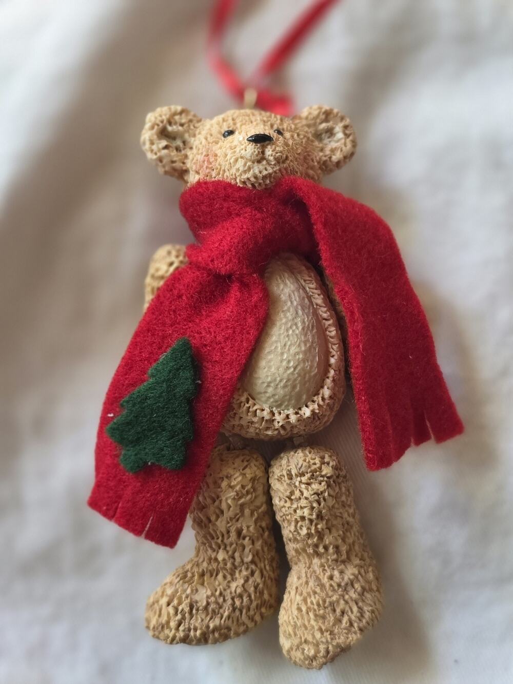 Vintage Kurt Adler Teddy Bear Jointed Resin 4" Christmas Ornament